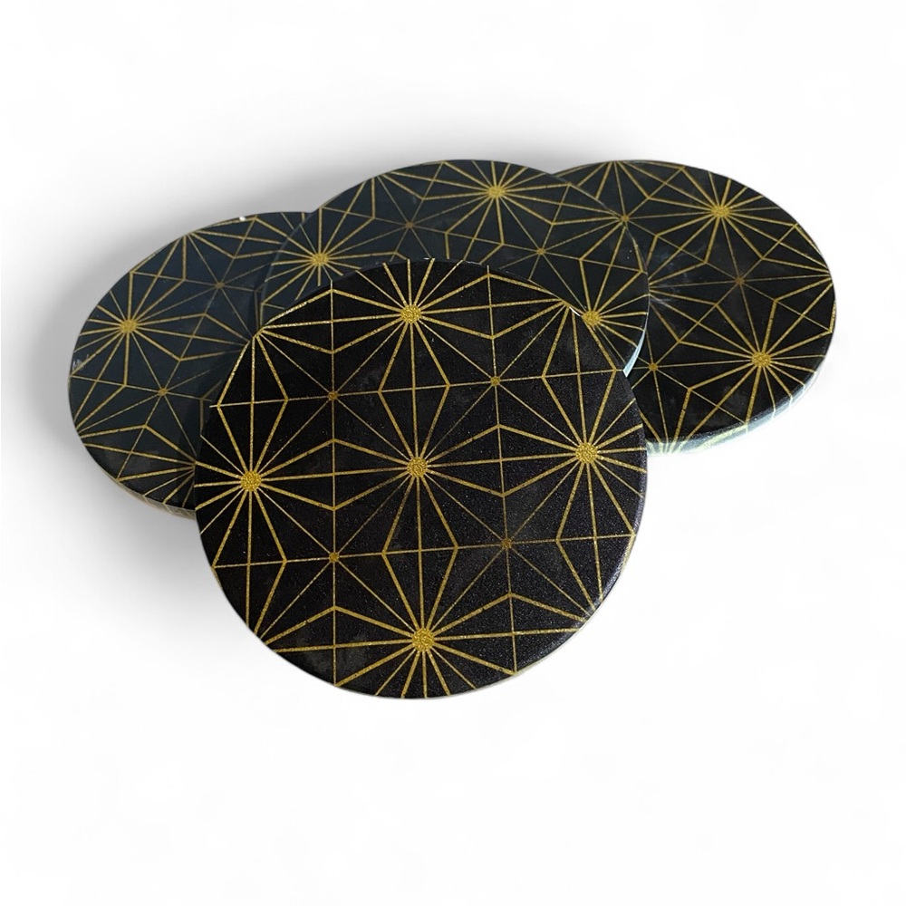 Geometric Black and Gold Coasters